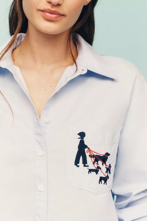 Anthropologie Tops - nwt ANTHROPOLOGIE MAEVE sz XL Bennet Shrunken in embroidered French Bulldog